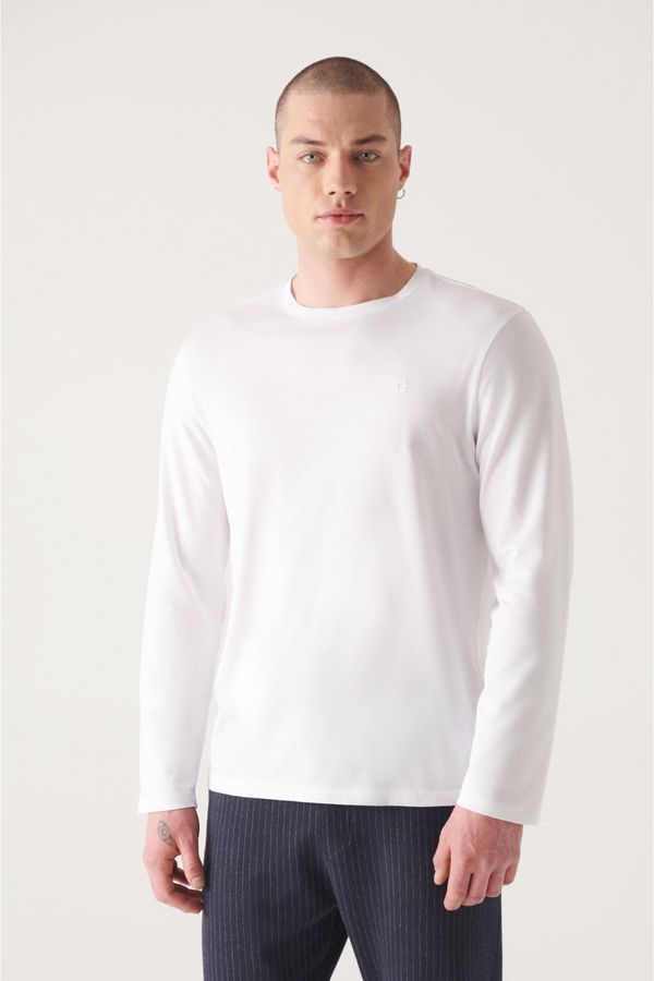 Avva Avva Men's White Ultrasoft Crew Neck Long Sleeve Cotton Slim Fit Slim-Fit T-shirt