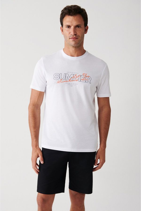 Avva Avva Men's White Ultrasoft Crew Neck Shiny Print Detailed Standard Fit Regular Cut T-shirt