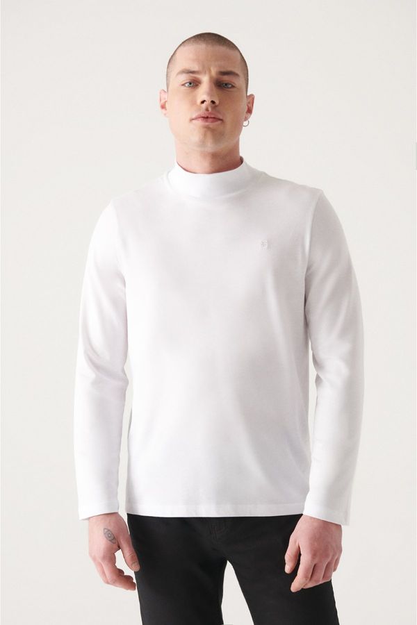 Avva Avva Men's White Ultrasoft High Collar Long Sleeve Cotton Slim Fit Slim-Fit T-shirt