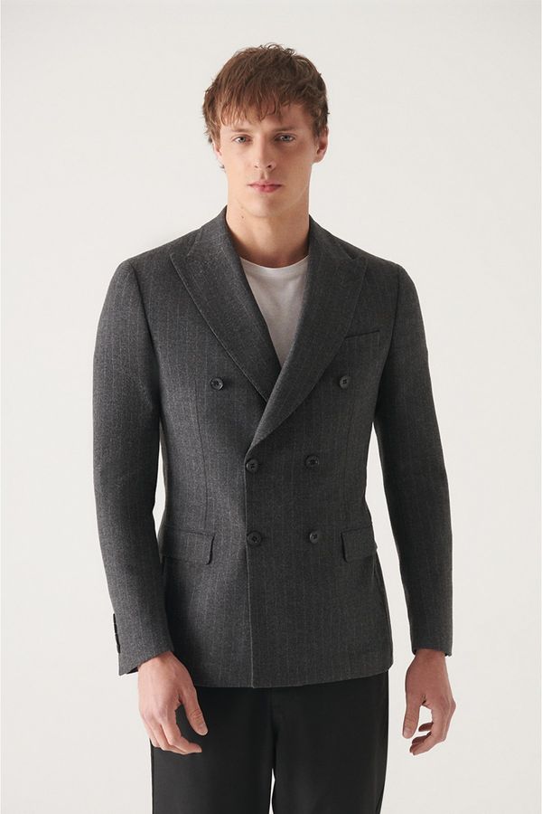 Avva Avva Men's Wool Striped Double Breasted Unlined Jacket