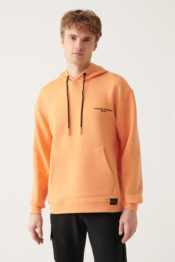 Avva Avva Orange Oversize Hooded Collar Printed Unisex Sweatshirt