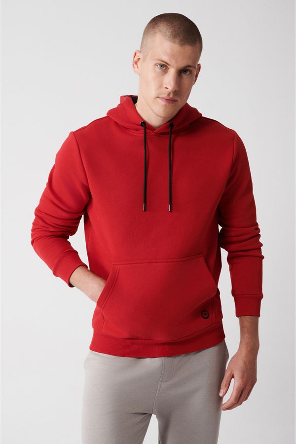 Avva Avva Red Unisex Sweatshirt Hooded Collar with Fleece Inside 3 Thread Cotton Regular Fit