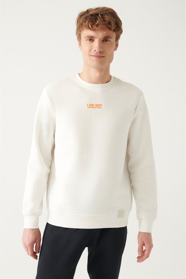 Avva Avva White Crew Neck Printed Standard Fit Regular Fit Unisex Sweatshirt