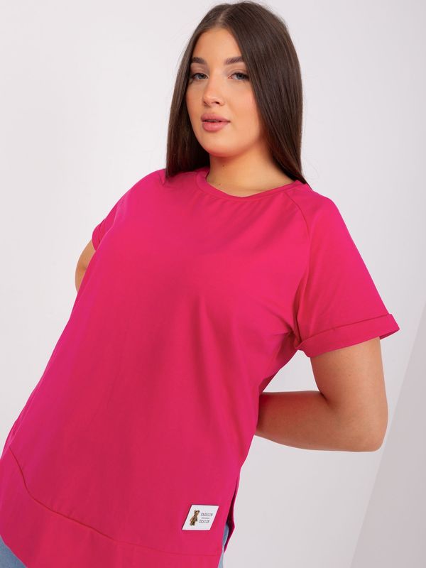 Fashionhunters Basic blouse with short sleeves fuchsia size plus
