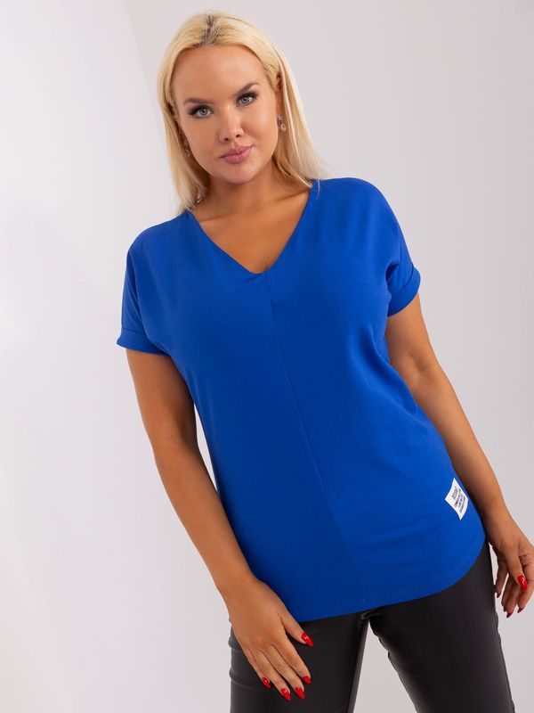 Fashionhunters Basic cotton blouse plus sizes cobalt blue