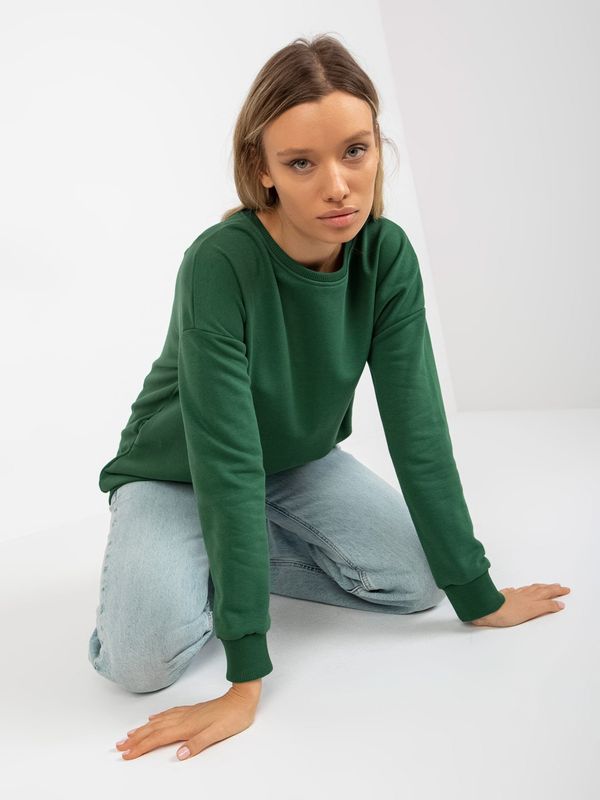 Fashionhunters Basic dark green cotton long sweatshirt