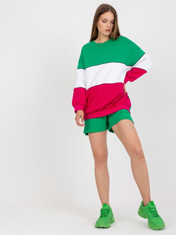 Fashionhunters Basic green and fuchsia hooded sweatshirt from RUE PARIS
