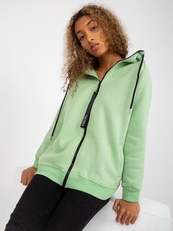 Fashionhunters Basic light green sweatshirt RUE PARIS zipper