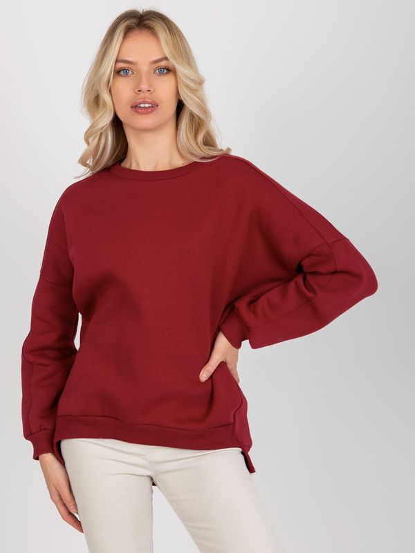 Fashionhunters Basic loose sweatshirt burgundy color with round neckline