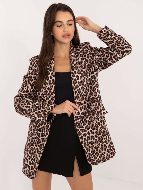 Fashionhunters Beige and black blazer with animal print