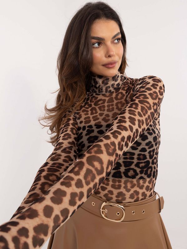 Fashionhunters Beige and black blouse made of leopard print mesh