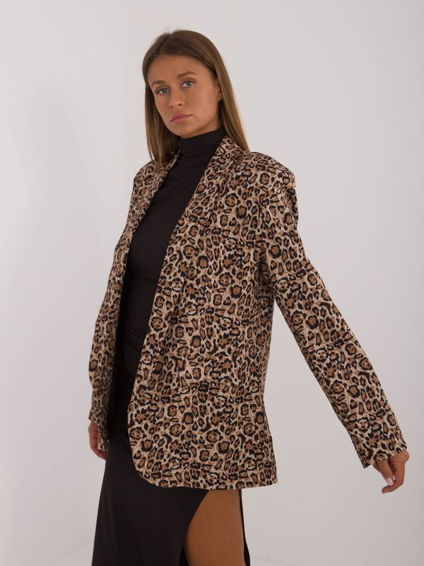 Fashionhunters Beige and black women's blazer with leopard print