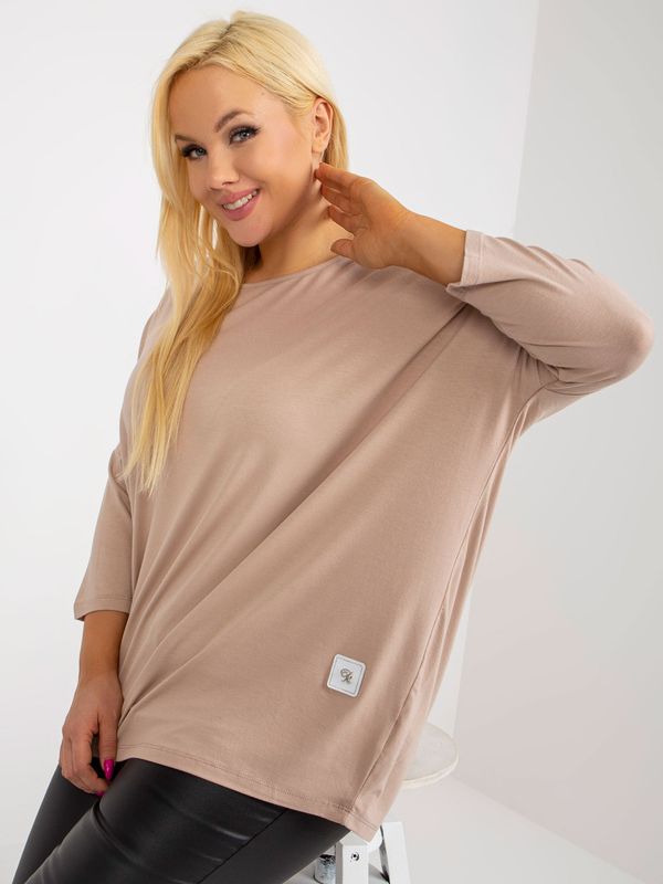 Fashionhunters Beige basic blouse plus sizes with 3/4 sleeves