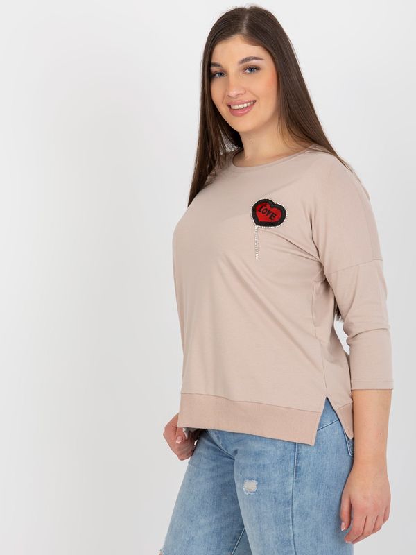 Fashionhunters Beige blouse plus size with 3/4 sleeves and application