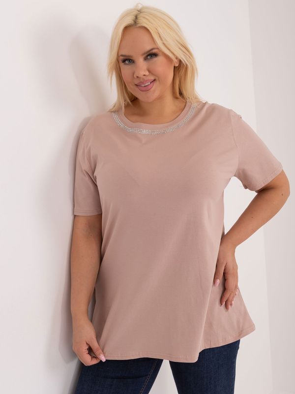 Fashionhunters Beige cotton blouse plus size with lace on the back