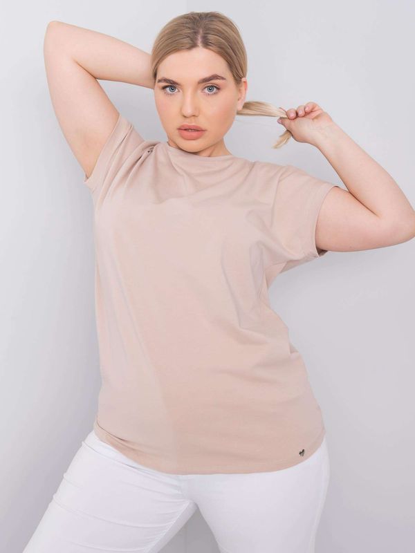 Fashionhunters Beige cotton t-shirt larger size