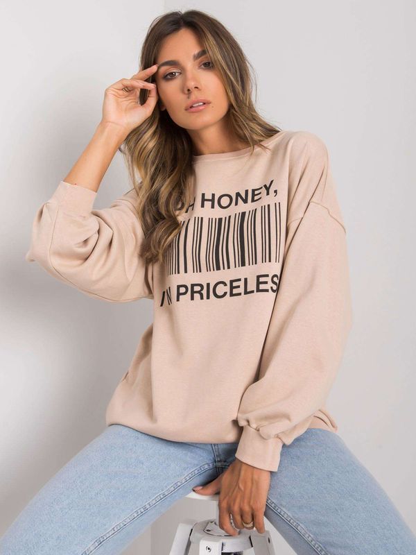 Fashionhunters Beige hoodie with lettering