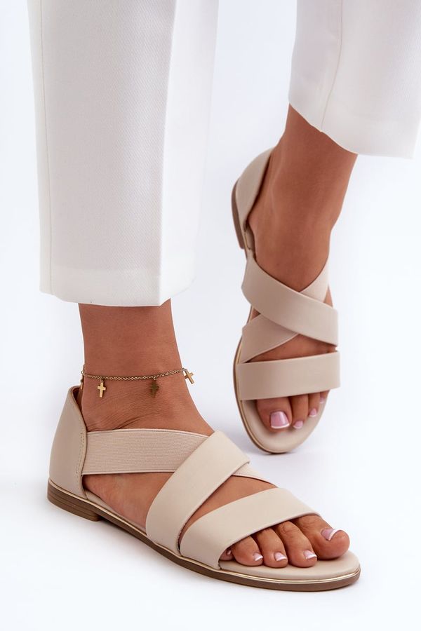 Kesi Beige leather sandals from Puglia with trim