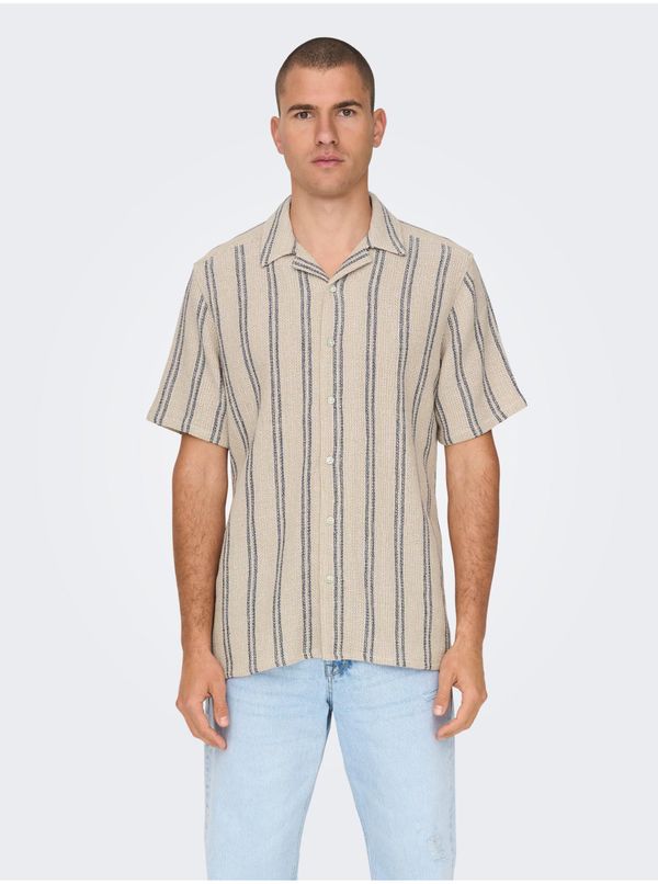 Only Beige Men's Striped Short Sleeve Shirt ONLY & SONS Trev - Men