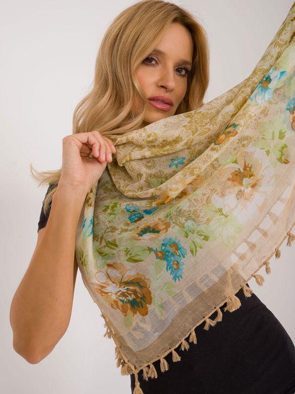Fashionhunters Beige scarf with floral motif