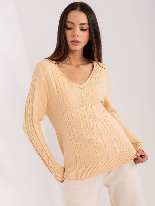 Fashionhunters Beige sweater with cables