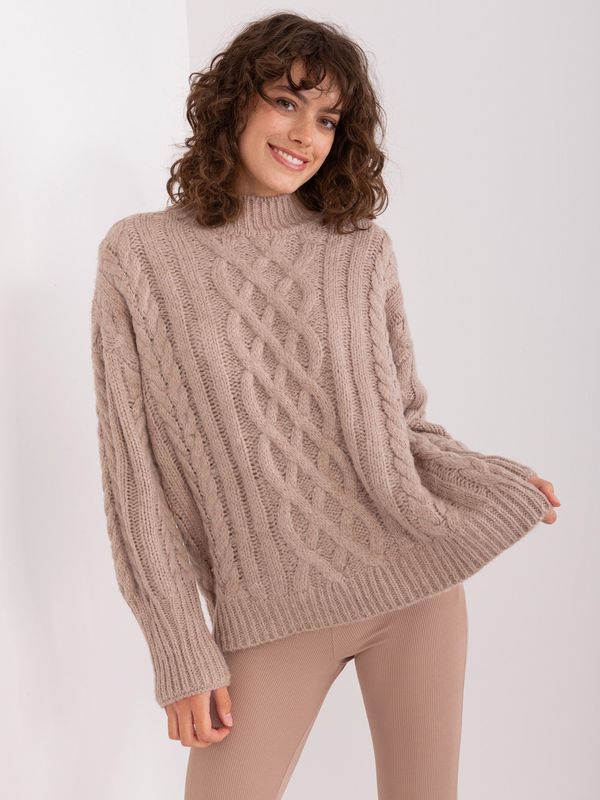 Fashionhunters Beige sweater with cables, loose fit