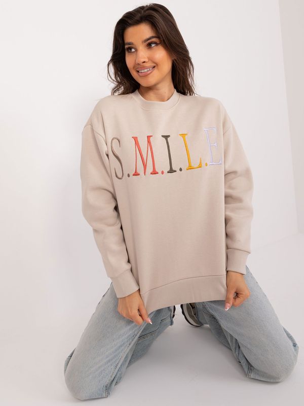 Fashionhunters Beige sweatshirt with colorful lettering