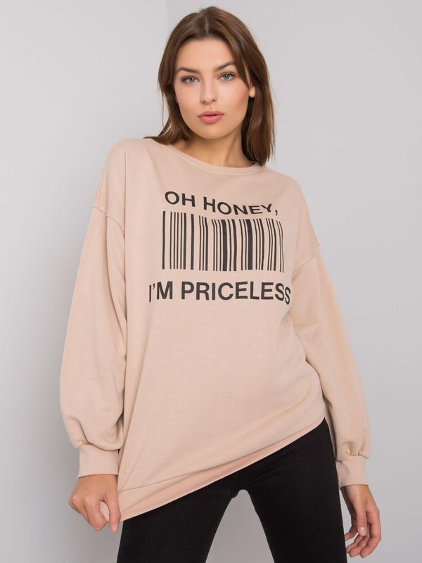 Fashionhunters Beige sweatshirt with print