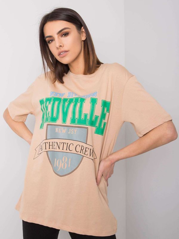 Fashionhunters Beige T-shirt with print Billie RUE PARIS