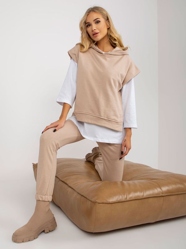 Fashionhunters Beige three-piece casual set with sweatshirt