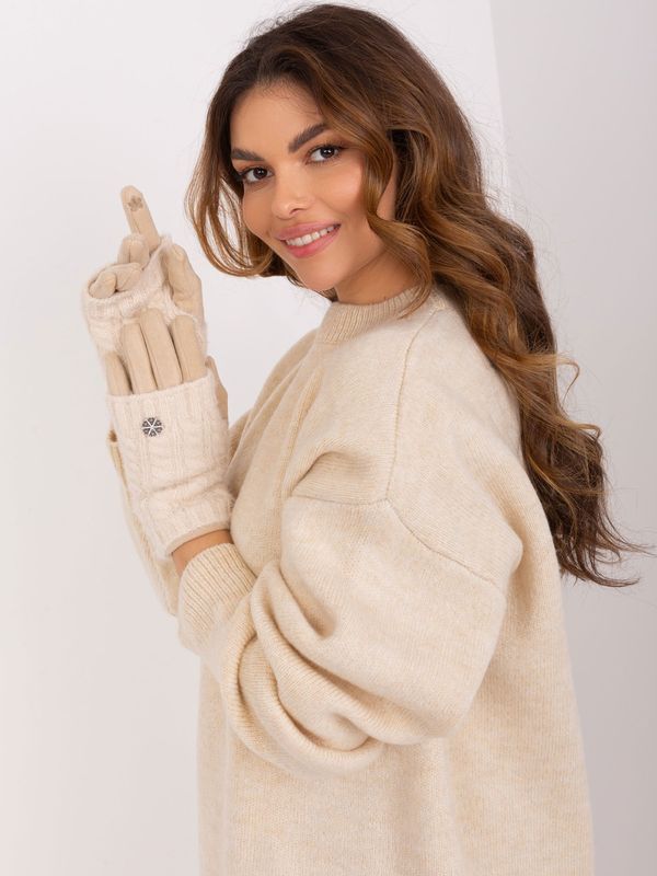 Fashionhunters Beige touch gloves with knitted insulation