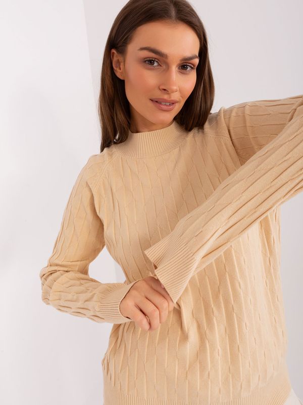 Fashionhunters Beige women's classic sweater with patterns