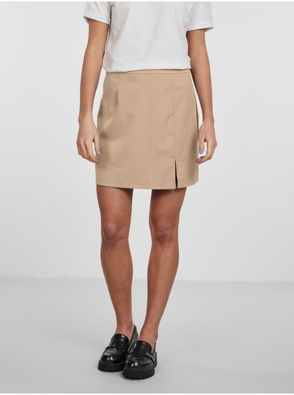 Pieces Beige Women's Mini Skirt with Slit Pieces Thelma