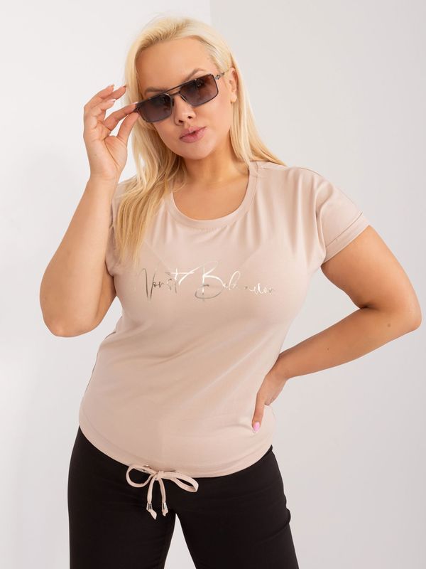 Fashionhunters Beige women's plus size blouse with inscription