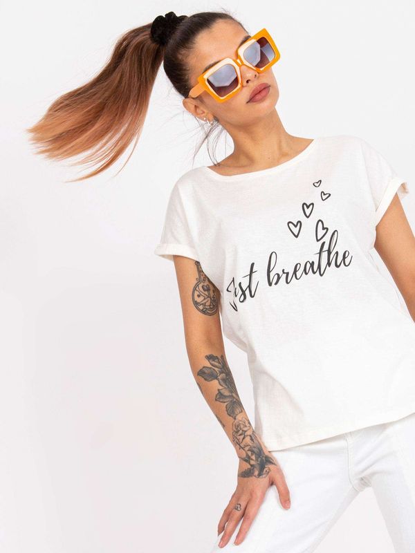 Fashionhunters Beige women's short sleeve T-shirt with Pole inscription