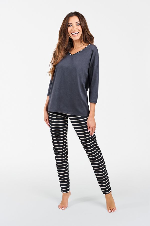 Italian Fashion Betty ́s pyjamas, 3/4 sleeves, long legs - graphite/graphite print