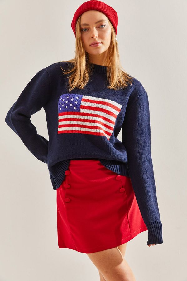 Bianco Lucci Bianco Lucci Women's Flag Patterned Knitwear Sweater