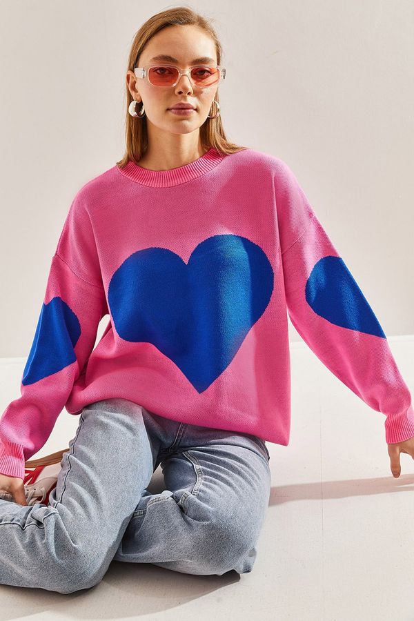 Bianco Lucci Bianco Lucci Women's Heart Printed Knitwear Sweater