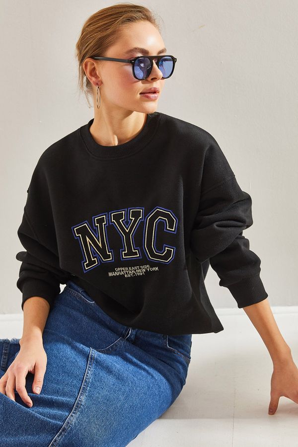 Bianco Lucci Bianco Lucci Women's NYC Printed Three Thread Raised Sweatshirt