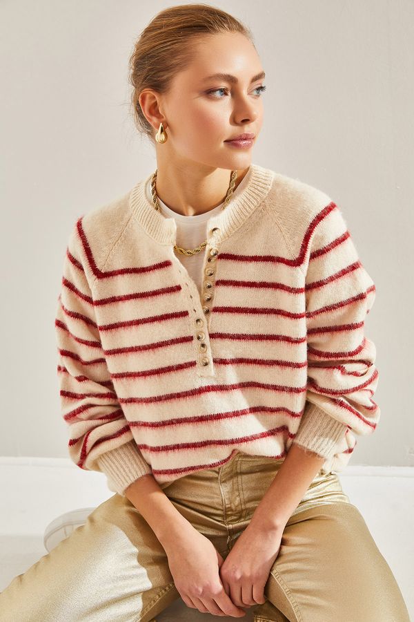 Bianco Lucci Bianco Lucci Women's Rayon Striped 11-Button Knitwear Sweater