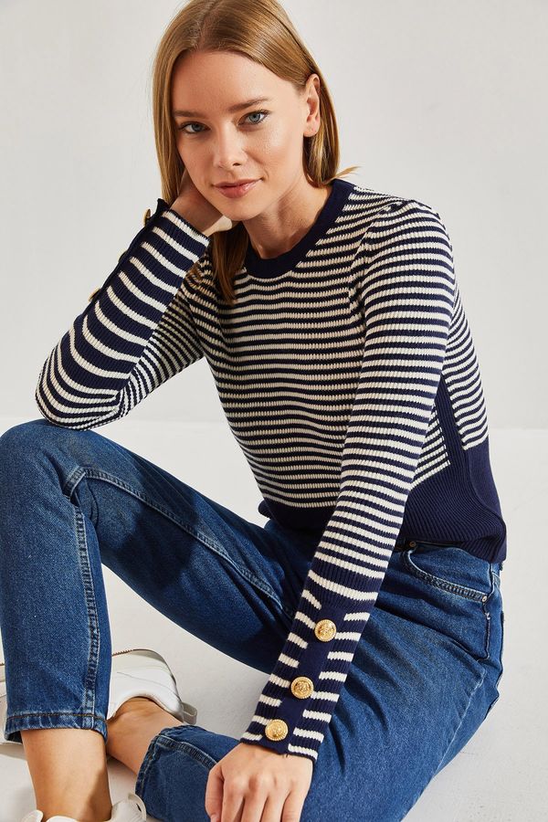 Bianco Lucci Bianco Lucci Women's Striped Knitwear Sweater with Buttons