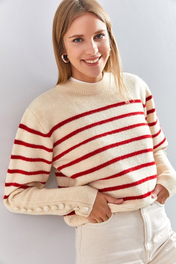 Bianco Lucci Bianco Lucci Women's Striped Knitwear Sweater with Cufflinks
