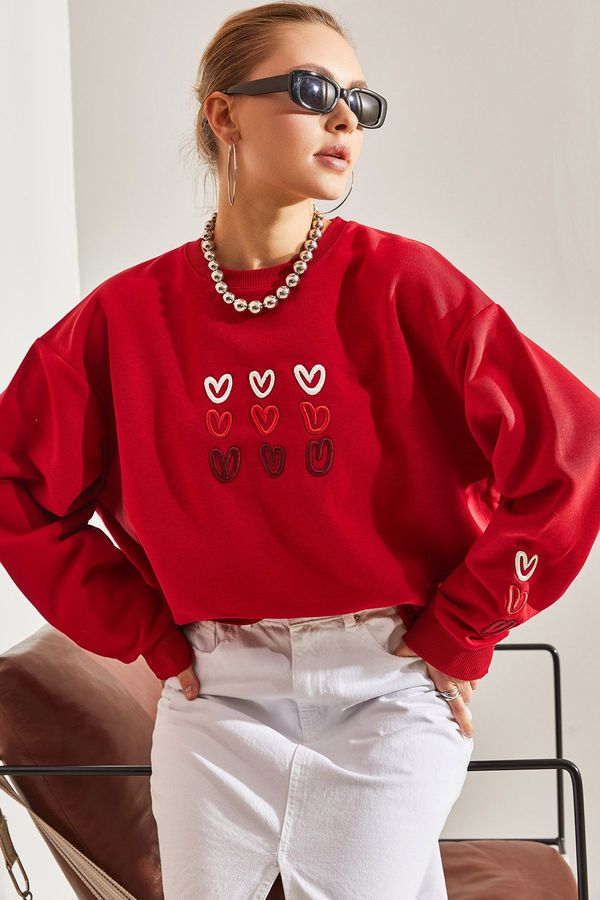 Bianco Lucci Bianco Lucci Women's Three Thread Raised Heart Printed Sweatshirt