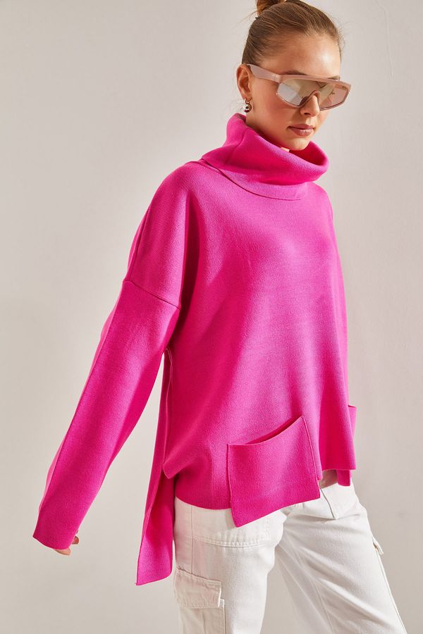 Bianco Lucci Bianco Lucci Women's Turtleneck Double Pocket Oversize Knitwear Sweater