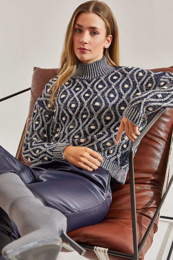 Bianco Lucci Bianco Lucci Women's Turtleneck Patterned Knitwear Sweater