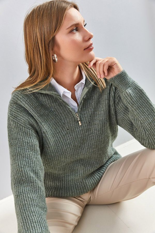 Bianco Lucci Bianco Lucci Women's Zippered Turtleneck Oversize Knitwear Sweater