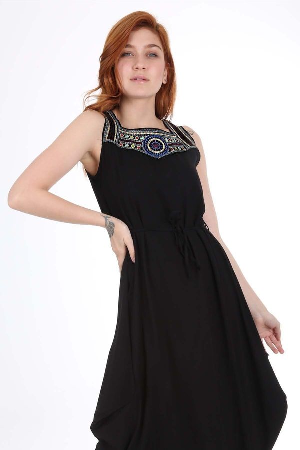 Bigdart Bigdart 1512 Dress with Embroidery on the Front - Black