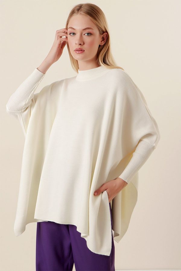 Bigdart Bigdart 15783 Slit Poncho Sweater - White