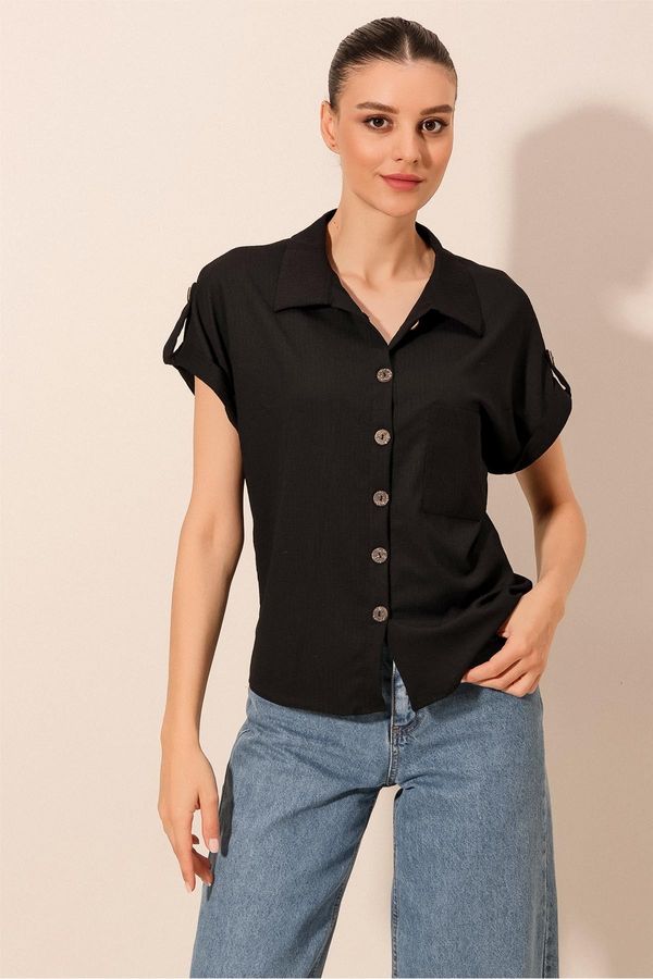 Bigdart Bigdart 20187 Short Sleeve Oversize Knitted Shirt - Black