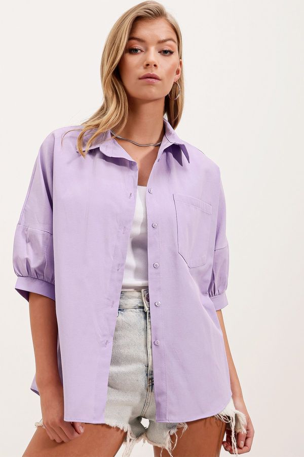 Bigdart Bigdart 20213 Oversize Short Sleeve Basic Shirt - Lilac